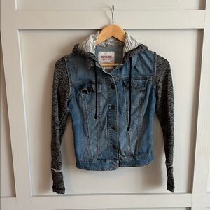 Women's Blue Denim Jacket with Gray Sleeves
